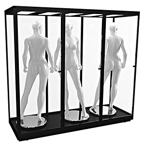TMANQ 2400S - Triple Mannequin Display Cabinet with LED Panels - Black