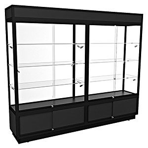 TSF 2400 – Upright Display Cabinet with LED Downlights and Storage – Fully assembled - Black