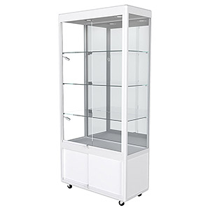 TSF 900 Upright Display Cabinet with LED Lights, Mirror Back and Storage – Fully Assembled