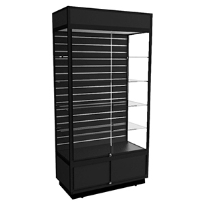 AU 1200 Black Display Cabinet with Storage & Slatwall Panel by Showfront